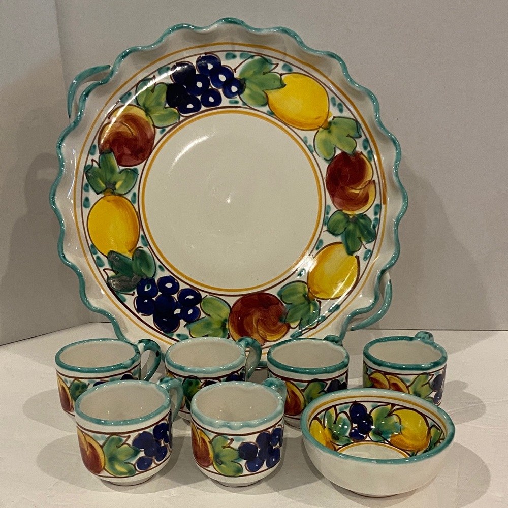 Signed Dip A Mano Hand Crafted & Painted Sorrento Italy Majolica Espresso SetVTG